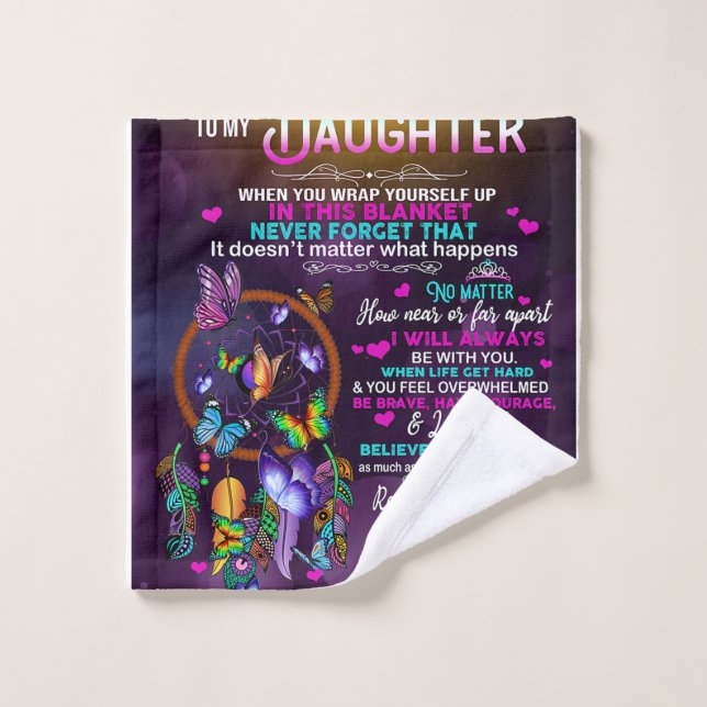 À Ma Fille Papillons Cadeau, Fille Anniversaire (Gant de toilette)