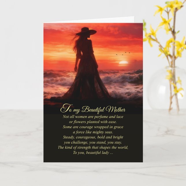 À maman Joyeuse fête des Mères carte Plage Océan  (Fleur jaune)