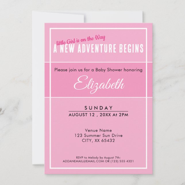 A New Adventure Begins Pink Babyshower Invitation (Devant)