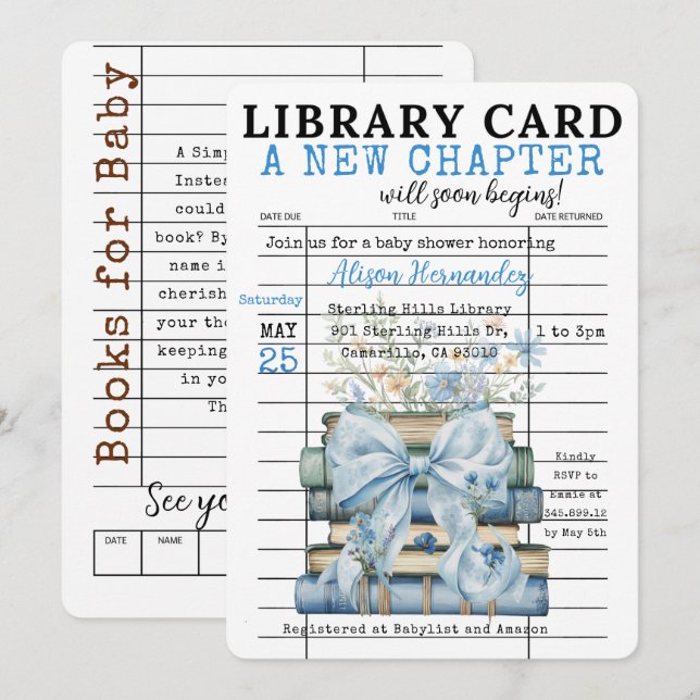 A New Chapter Baby Shower BOY Invitation (Devant / Derrière)