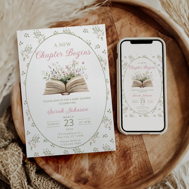 A New Chapter Begins Baby Shower Invitation Story  (Créateur téléchargé)