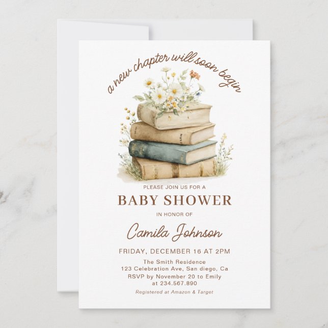 A New Chapter Begins Books Baby Shower Invitation (Devant)