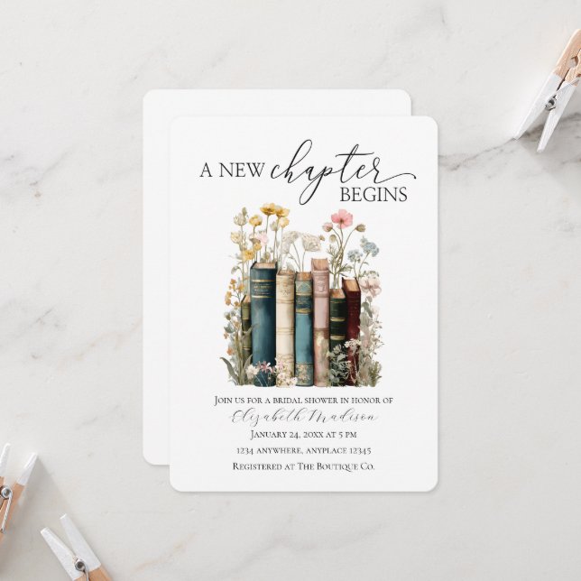 A New Chapter Begins Bridal Shower Invitation (Devant/Arrière en situation)