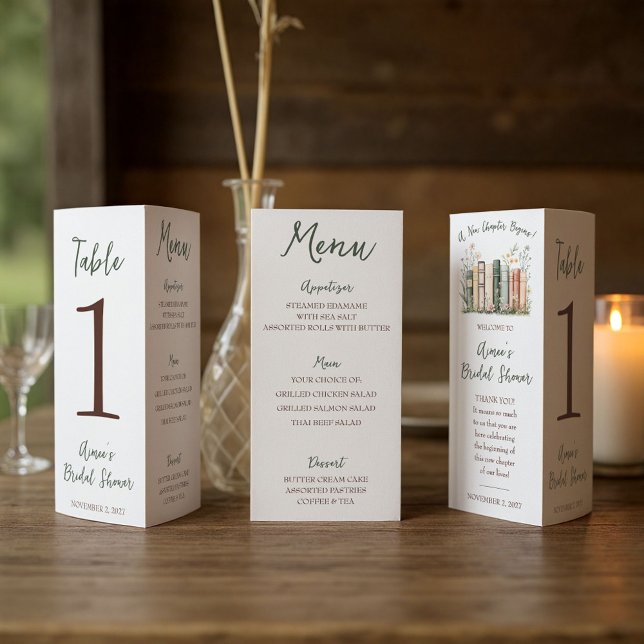 A New Chapter Begins!  Bridal Shower Menu Trifold  (Créateur téléchargé)