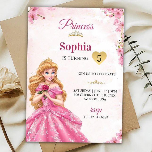 A pink princess-themed birthday invitation  (Créateur téléchargé)