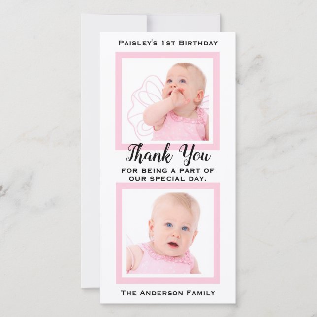 Ă?re photo de Merci d'anniversaire de bébé rose (Devant)