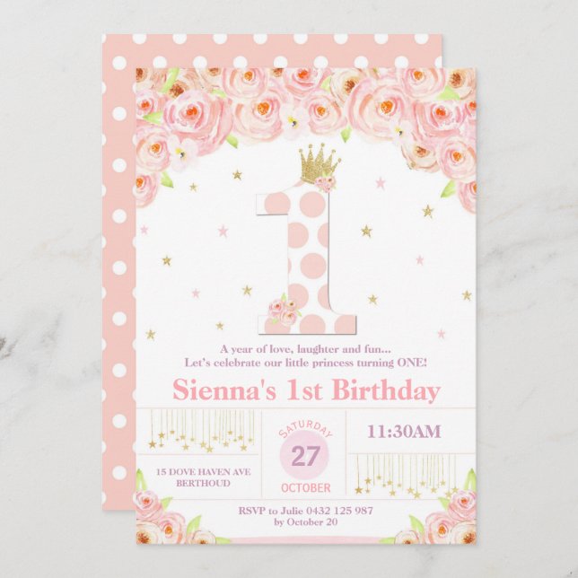 Ă?re princesse florale de corail Invitation Girl (Devant / Derrière)