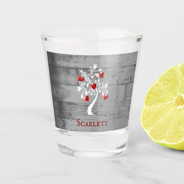 A Shot Arbre rouge des coeurs Verre de tir personnalisé (Devant)
