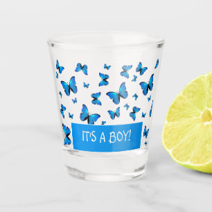 A Shot Bleu papillon en verre tourné