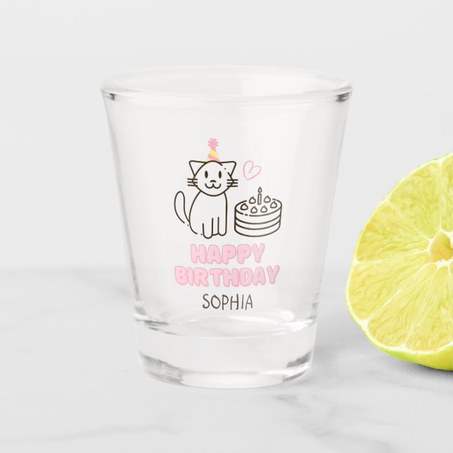 A Shot Chat adorable dans un verre Casquette d'anniversai (Devant)