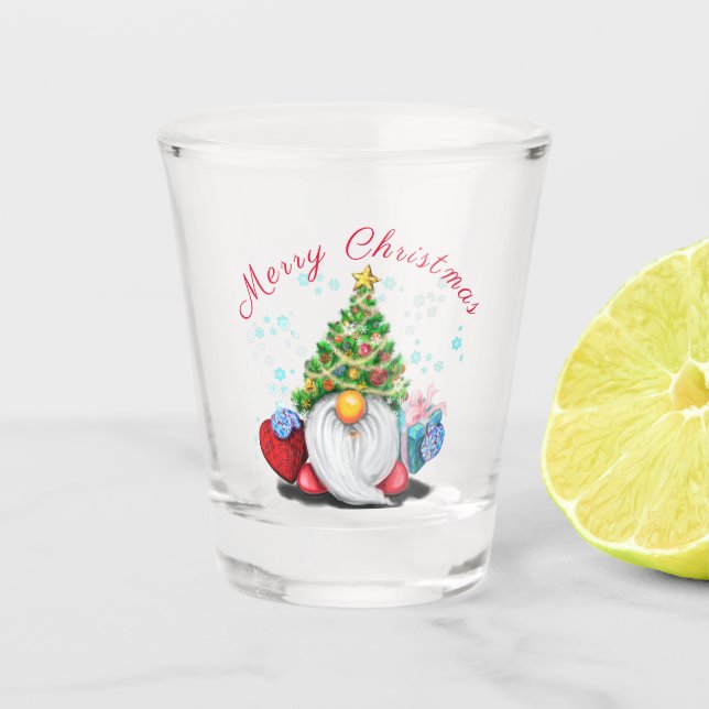 A Shot Gnome en verre de Noël avec cadeau (Devant)