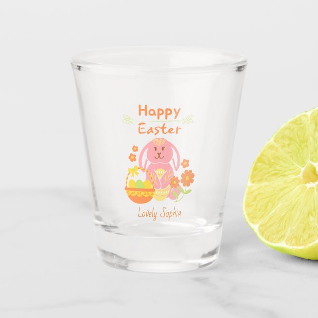 A Shot Joyeux verre de lapin rose de Pâques (Devant)