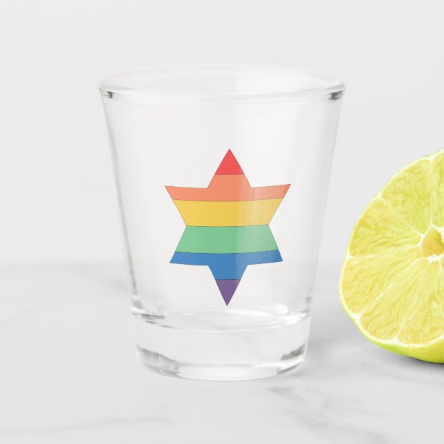A Shot LGBTQ arc-en-ciel étoile juive verre de tir (Devant)