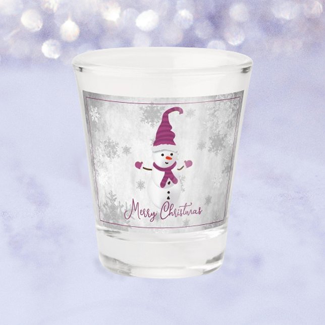 A Shot Magenta Cute Snowman Verre de tir (Magenta Cute Snowman Holiday Shot Glass)