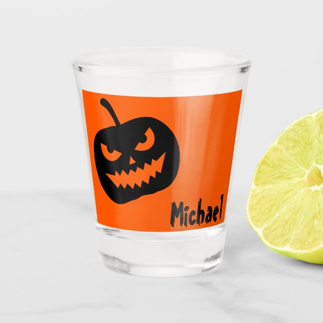 A Shot Nom, Halloween Jack-o'-lantern 1.5oz verre de tir (Devant)