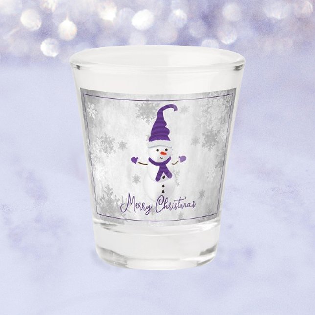 A Shot Purple mou Snowman Verre de tir (Purple Cute Snowman Holiday Shot Glass)