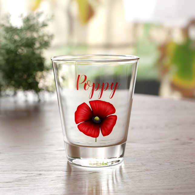 A Shot Rouge Poppy Août Fleur de naissance verre abattu (Pop your name on this cute poppy shot glass)