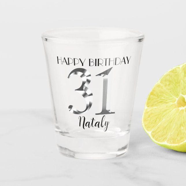 A Shot Verre de 31e anniversaire en argent métallique (Devant)