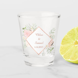A Shot Verre de Mariage de cadre Floral Rose