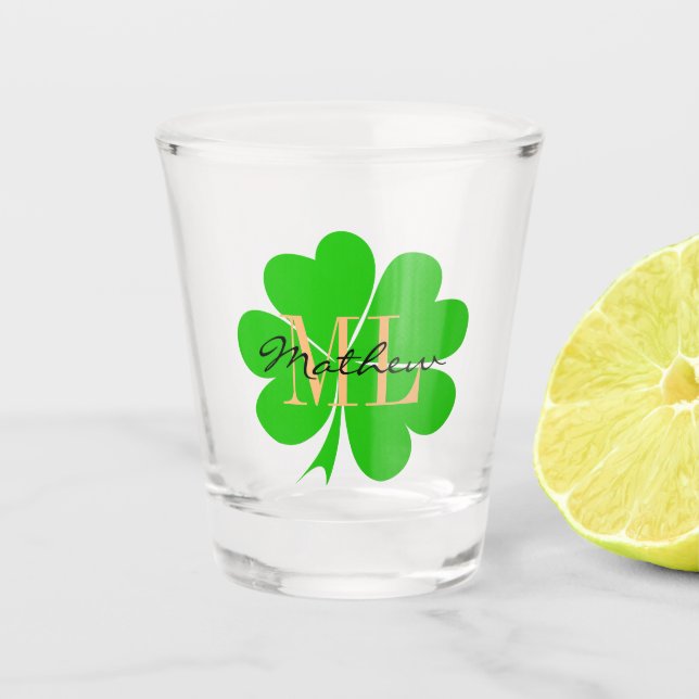 A Shot Verre Trèfle, Trèfle Chanceux Irlandais, monogramm (Devant)