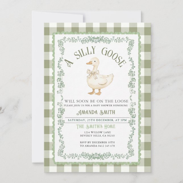 A Silly Goose Baby Shower Invitation Vintage Sage (Devant)