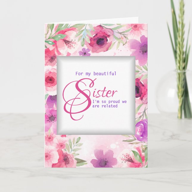 À Soeur de Sis Floral Frame Carte Fête des Mères (Devant)