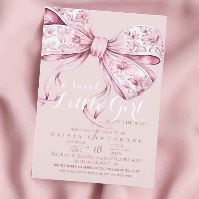 A Sweet Girl Pink Bow Baby Shower Invitation (Créateur téléchargé)