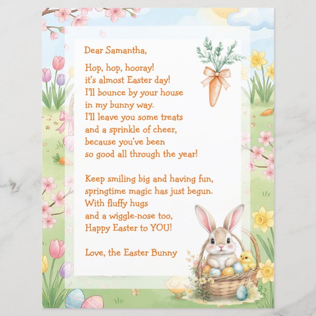 A Sweet Whimsical Easter Bunny Letter for Children (Devant)