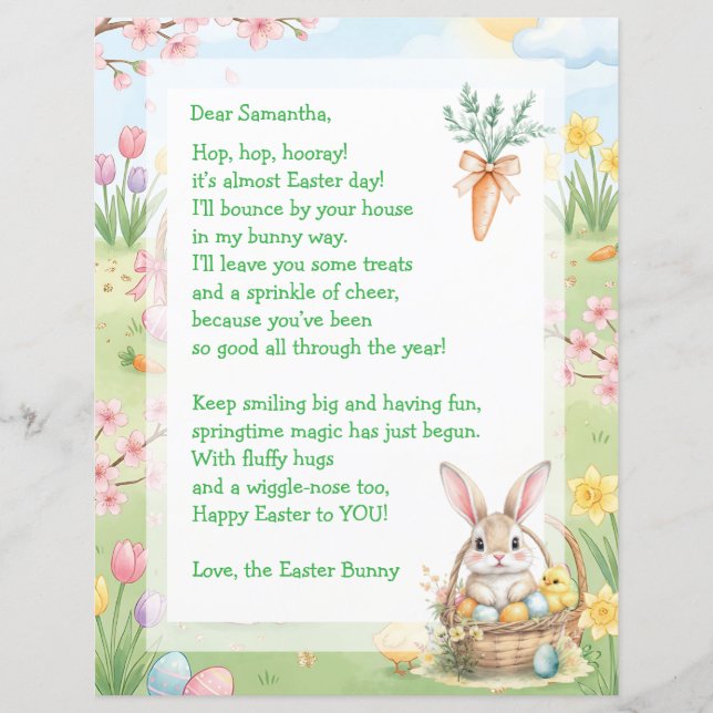 A Sweet Whimsical Easter Bunny Letter for Children (Devant)