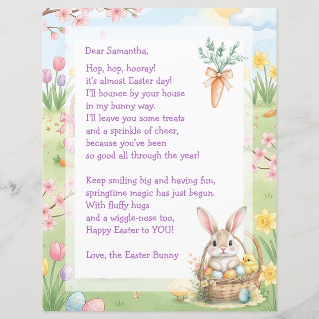 A Sweet Whimsical Easter Bunny Letter for Children (Devant)