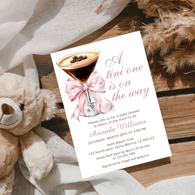 A Tini One Espresso Martini Baby Shower Invitation (A tini One Espresso Martini Pink Bow Baby Shower Invitation)