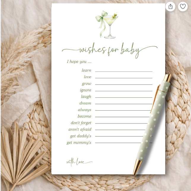 A Tini One Green Bow Wishes For Baby Advice Card (Créateur téléchargé)