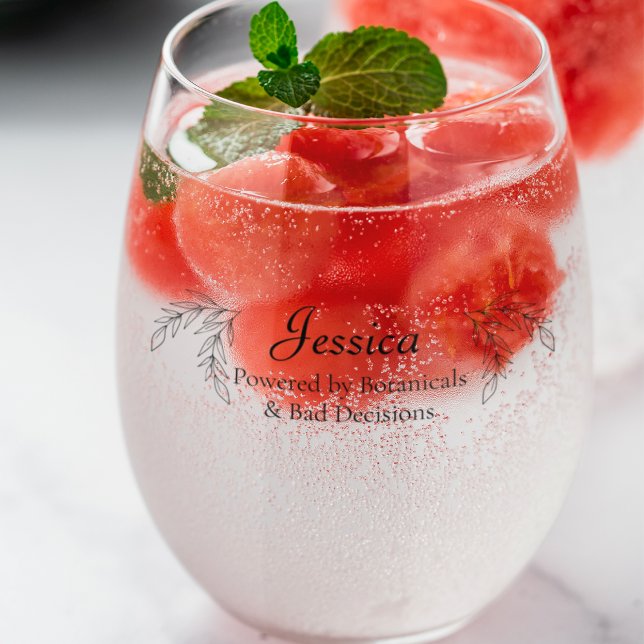 À Vin Sans Pied Drôle "Powered by Botanical" Verre Peronalisé (powered by botanicals and bad decisions funny gin lover glass)