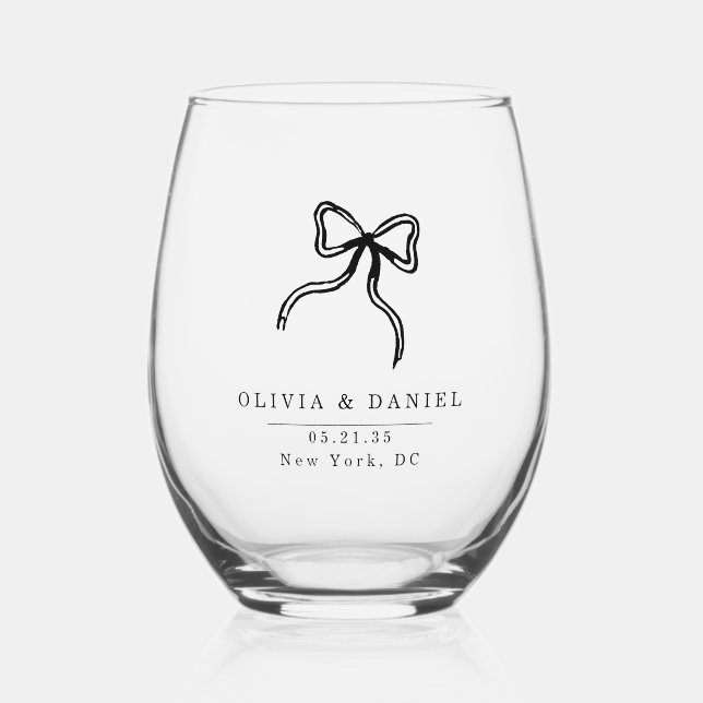 À Vin Sans Pied Elégant Bow Wedding faveur Verre (Recto)