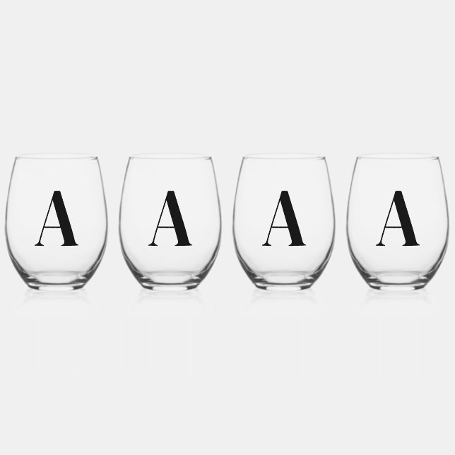 À Vin Sans Pied Élégant Monogramme noir Ensemble initial de verre  (Recto)