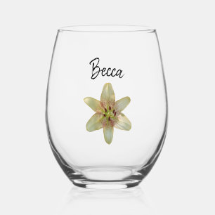 À Vin Sans Pied Fleur de Lys jaune tachetée en verre personnalisé