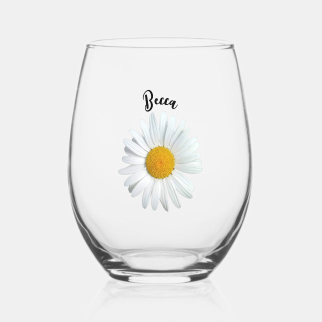 À Vin Sans Pied Fleur de marguerite blanche Perky Verre personnali (Recto)