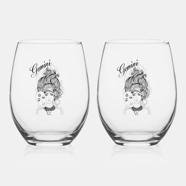 À Vin Sans Pied Gemini Masqué Lady Zodiac Verre (Recto)