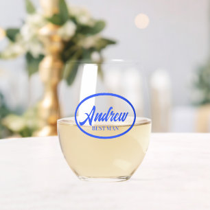 À Vin Sans Pied Royal Blue Stylisé Nom Mariage Best Man Verre