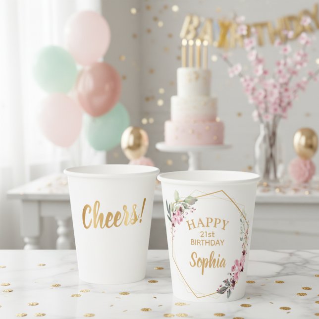 À votre santé ! Joyeux Anniversaire 21 ans Gobelet (Happy 21st Birthday paper cups for sakura themed birthday.)