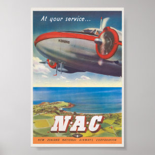 À votre service NAC Poster vintage Nouvelle-Zéland