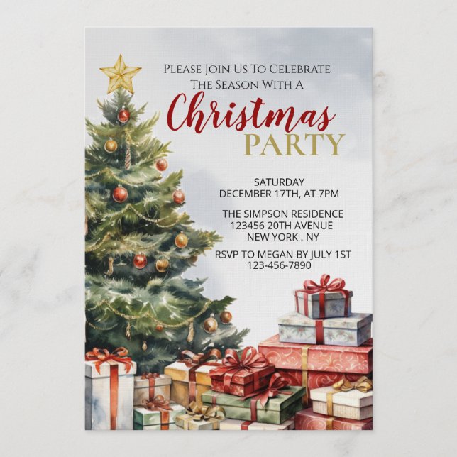 A Warm and Festive Watercolor Christmas Invitation (Devant)