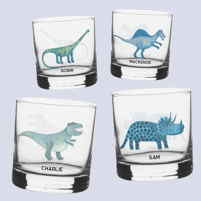À Whisky Dinosaure amusant verre personnalisé (Fun dinosaurs unique personalized glasses with tyrannosaurus rex, triceratops, diplodocus spinosaur)