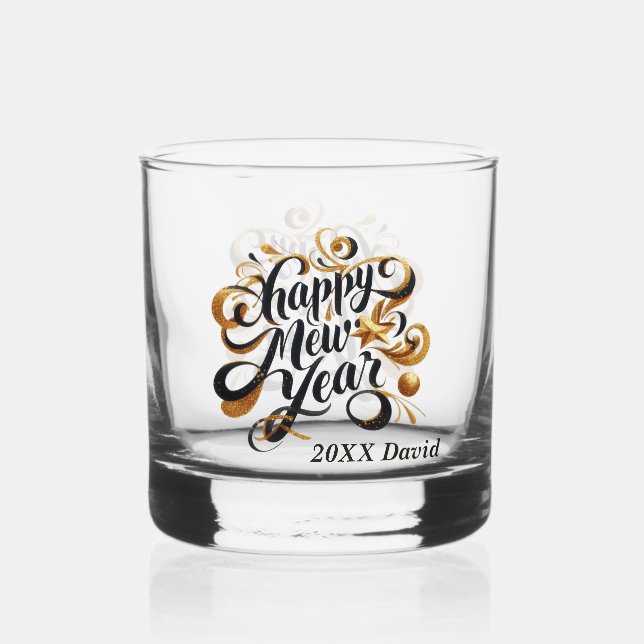 À Whisky Joyeux Nouvel An verre rock ajouter nom de l'année (Recto)