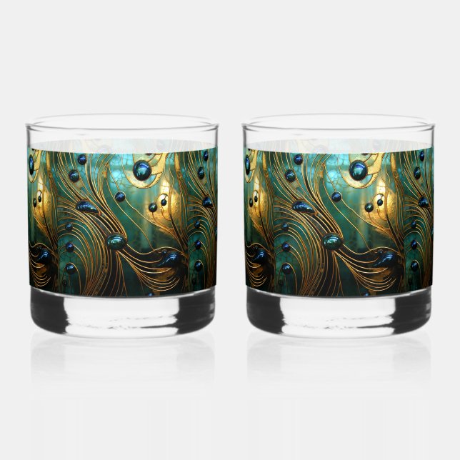 À Whisky Verre artistique turquoise or vert abstrait (Recto)