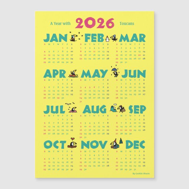 A Year with Toucans: Calendar 2026-Y マグネットカード (Devant)