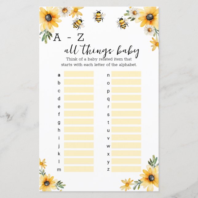 A-Z toutes les choses baby shower jeu (Devant)