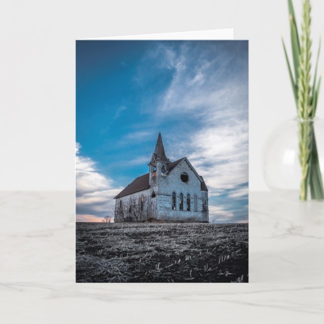 "Abandonné carte de voeux à coucher du soleil" (Devant)