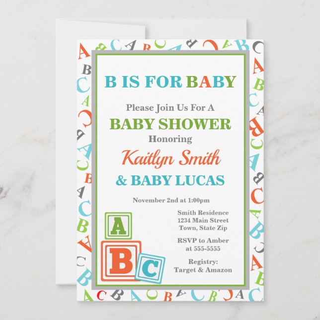 ABC Baby shower Invitation Baby shower neutre (Devant)