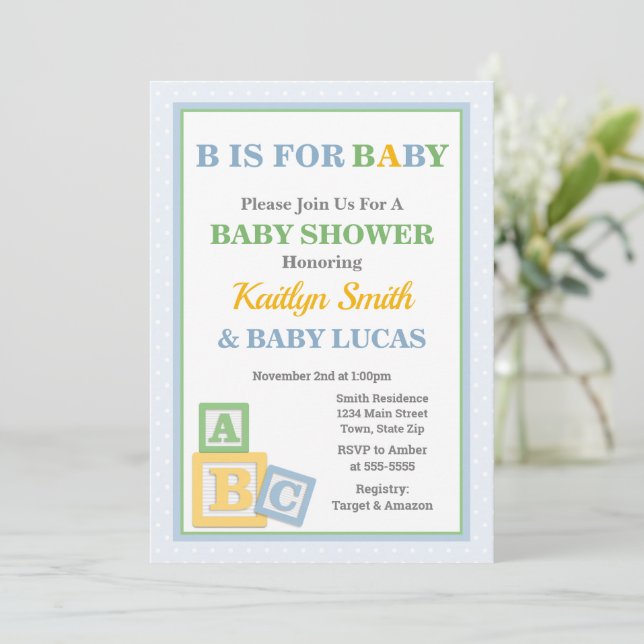ABC Baby shower Invitation Baby shower neutre (Debout devant)